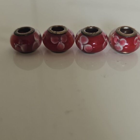 Murano Glass Floral Bead Set Of 4 Charms - Picture 15 of 16